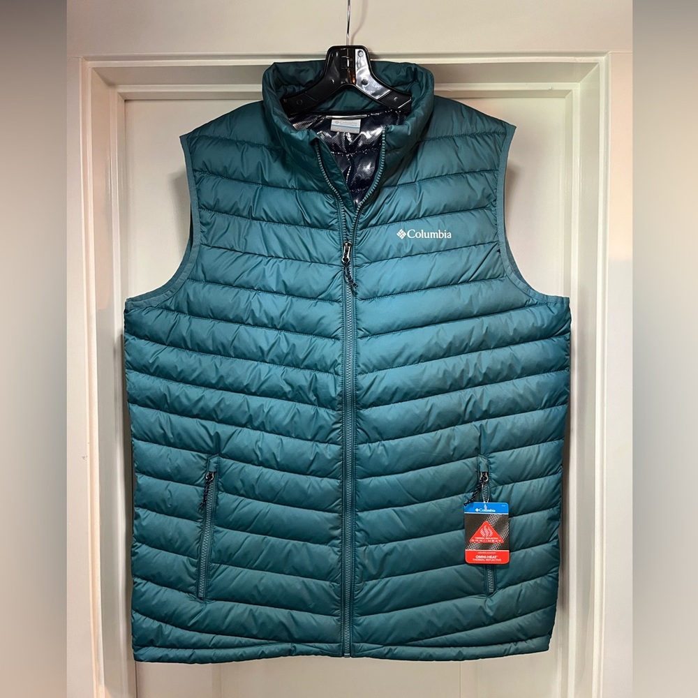 Mens Large Columbia Slope Edge Insulated Vest Puffer Omni-Heat Water-Resistant